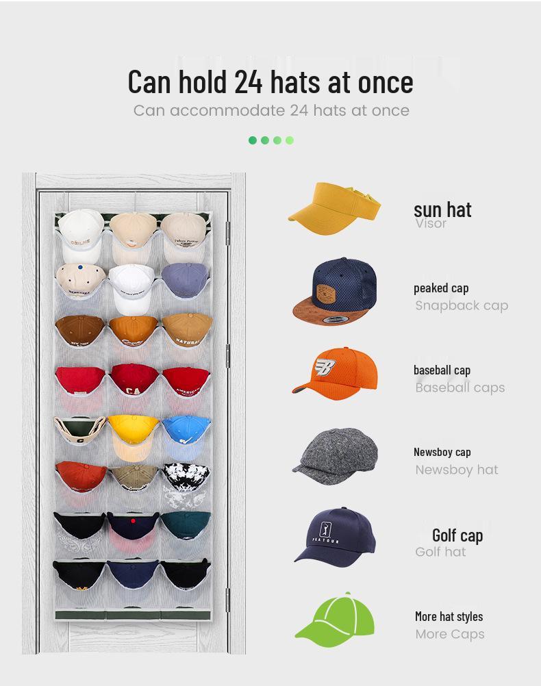Wall-Mounted 24-Pocket Transparent Hanging Organizer for Baseball Hats