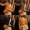 Women Suede Effect Cropped Jacket Lapel Collar Long Sleeve Button Down Casual Outerwear with Pocket