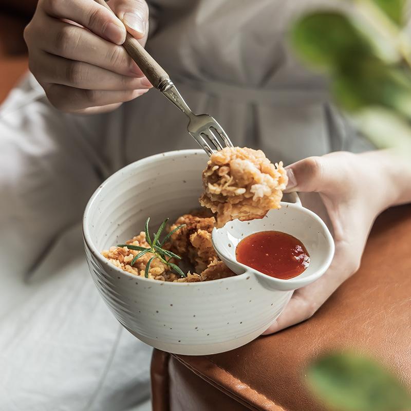 Coarse Pottery Ramen Bowl Set Japanese Style Miso Soup Fruit Salad and Snack Serving Bowl for Home Kitchen Dining Decor