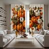 2 Pieces HD Blue Plaid Pumpkin Maple Leaf Decorative Curtain Yellow Tie Digital Printed Curtain Home Decoration Style Decoration