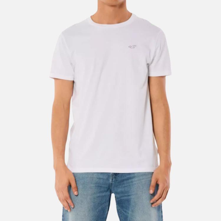 Hollister T-Shirts Men's White Crew Neck Moderate 324-368-1117-100