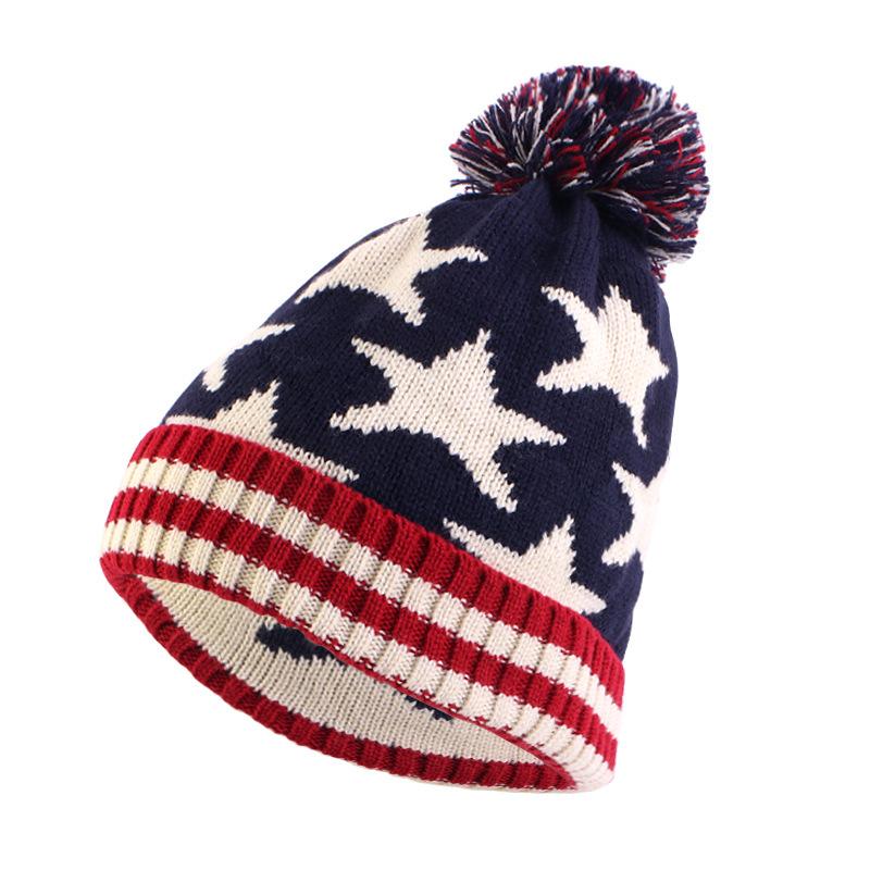 Men's and women's American flag jacquard wool caps, warm in autumn and winter, thickened cute ball caps JDM-A