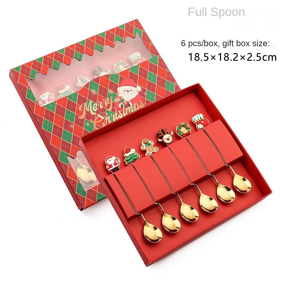 HANYANG Christmas Gifts Creative Small Spoon Golden Elk Cartoon Fruit Fork Christmas Tree Old Man Dessert Coffee Spoon