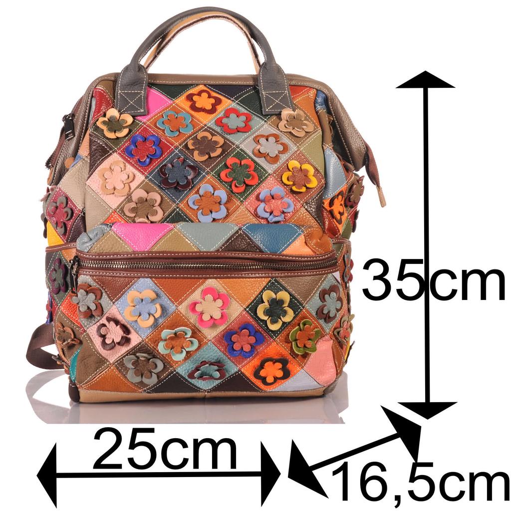 Damen Patchwork Leder Rucksack groß – Blumen Unikat