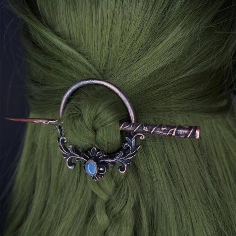 Vintage Mondstein Haarstäbchen für Frauen Gothic Retro Ahorn Krähenschädel Geweih Haarstäbchen Haarnadeln Wikinger Haarschmuck
