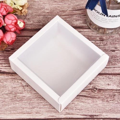 10pcs Square Kraft Paper Flip Box Transparent Frosted PVC Cover Carton Candy Desserts Cosmetic Soap Storage Packaging Boxes