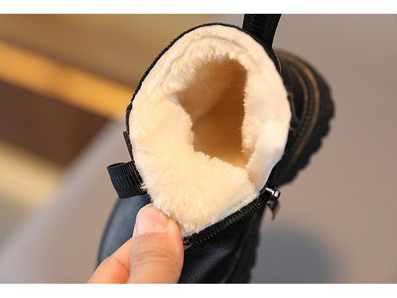 Winter Velvet Kids' British-Style Martin Boots with Side Zipper and Soft Soles
