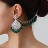 Bohemian Exotic Rhinestone Tassel Necklace & Earrings Set In Antiqued Alloy
