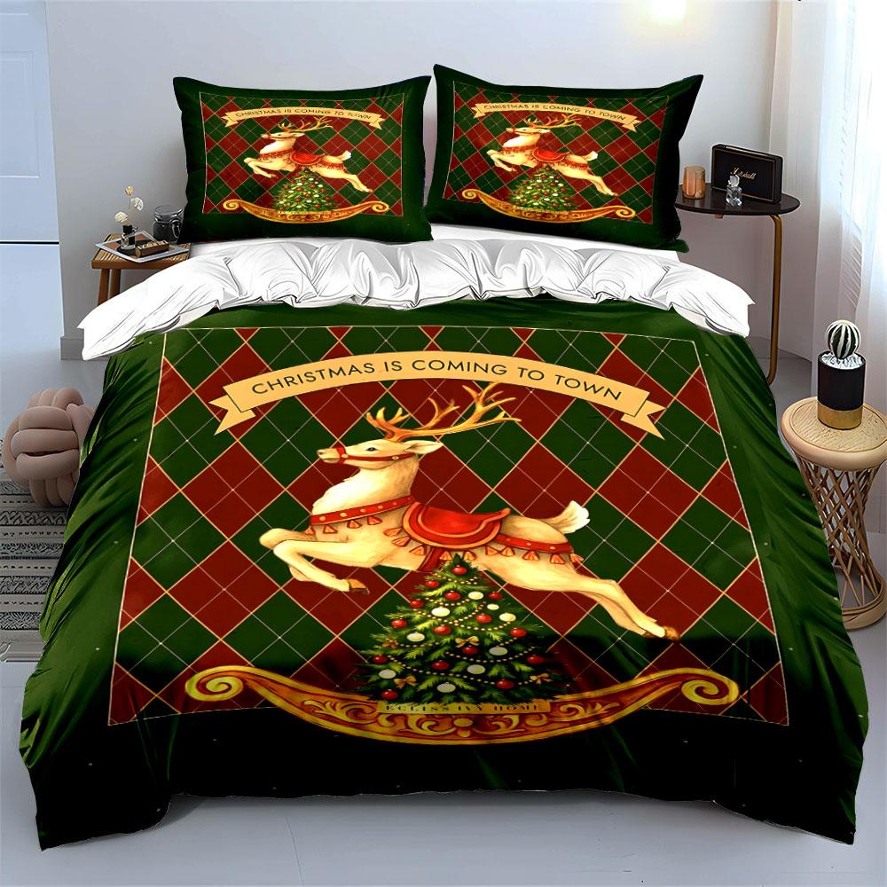 Reindeer with Christmas Tree Bedding Duvet Cover Set Duvet Cover Pillowcases  (1*Duvet Cover 2*Pillowcases, without duvet insert)