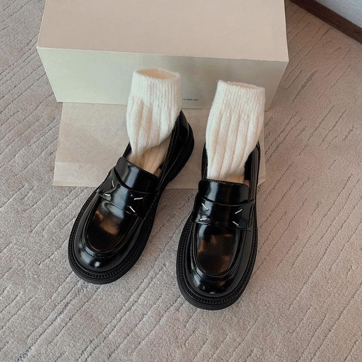 

Sheepskin version~ fashionable leather British round head small platform heightening loafers small leather shoes women s leather muffin single shoes 35