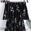 Wysoka talia i cienkie kwiaty Spódnica damska Elastyczny pas Średniej długości Spódnica trapezowa Codzienny Casual Wiosna i lato