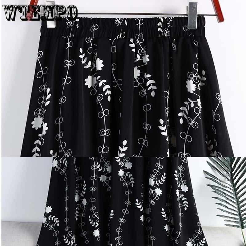 Wysoka talia i cienkie kwiaty Spódnica damska Elastyczny pas Średniej długości Spódnica trapezowa Codzienny Casual Wiosna i lato