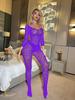 European Style Open Crotch Bodysuit: Long Sleeve, See-Through, Off-the-Shoulder Fishnet Lingerie