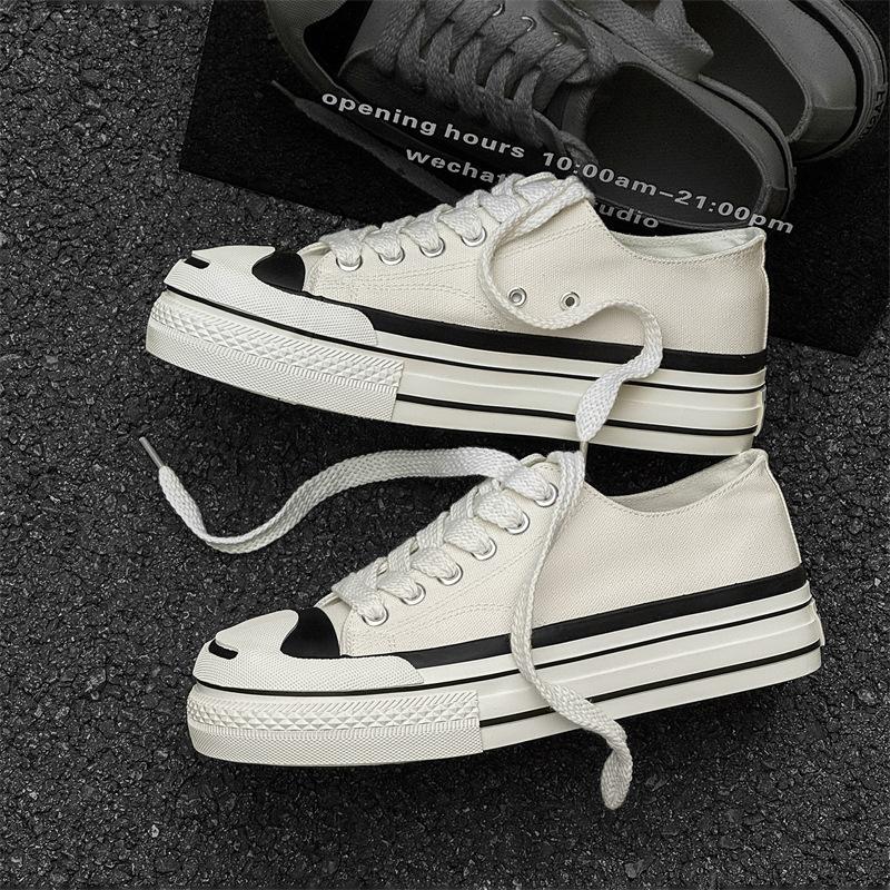 

AFANTING open smile low-top canvas shoes soft midsole heightening Japanese casual shoes men s niche tide 1571 44 перлина білого кольору