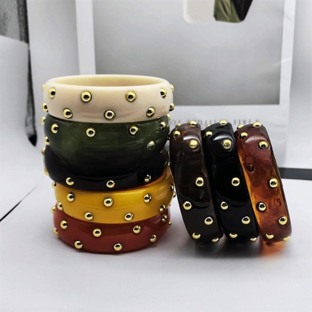 Punk Style Resin Bangle Vintage Chunky Bracelet Metal Point Wide Bangle Women Accessories
