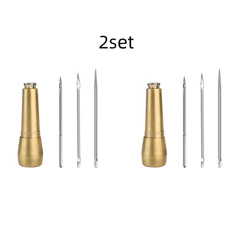 Kit de Couture Cuir DIY Alêne à Coudre Cuir Aiguille avec Manche en Cuivre Set Outil de Réparation Cuir Toile Tente Chaussures avec Fil de Nylon
