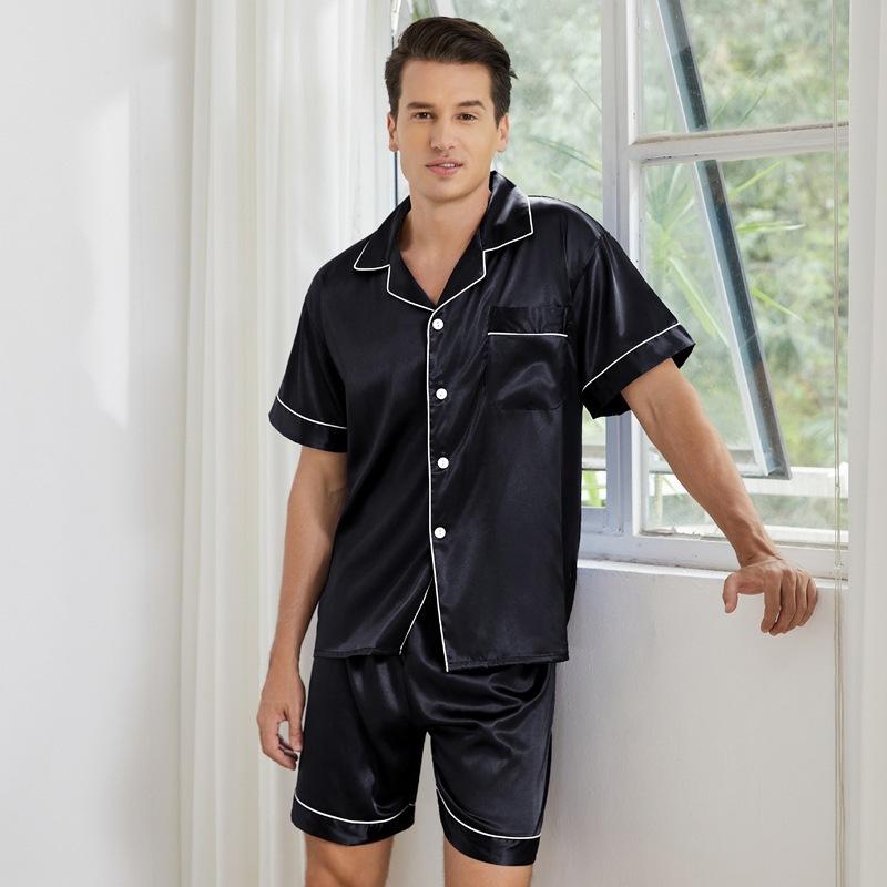 Großformatiges Herren-Pyjamaset, kühler Pyjama, kurze Ärmel, Shorts, Ober- und Unterteil als Doppelgänger, einfaches Eis seide Set.