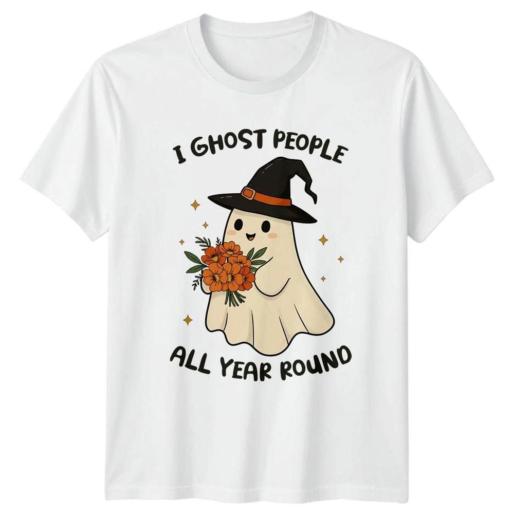 I Ghost People All Year Unisexs TShirt Introvert Humor Halloween Gift For Her S