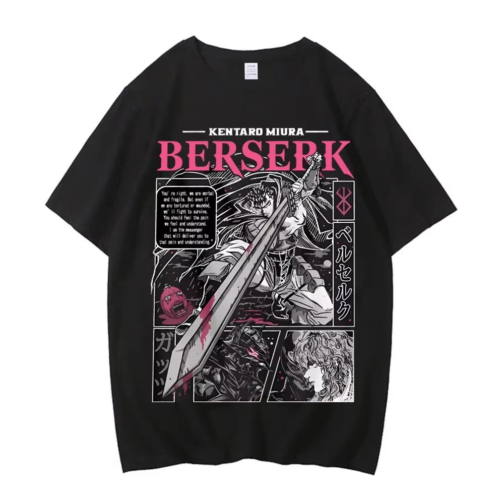 Unisex 2026 Berserk Guts Manga Panel Vintage Anime Streetwear Loose Fit Graphic T-shirt