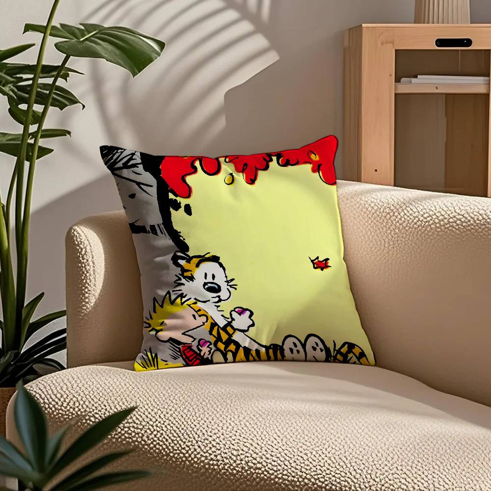 

C-Calvin and H-Hobbes Pillow Case Comfort Sofa Bed Silky elegant Invisible zipper Custom Decorative cushion cover 30cmx30cm