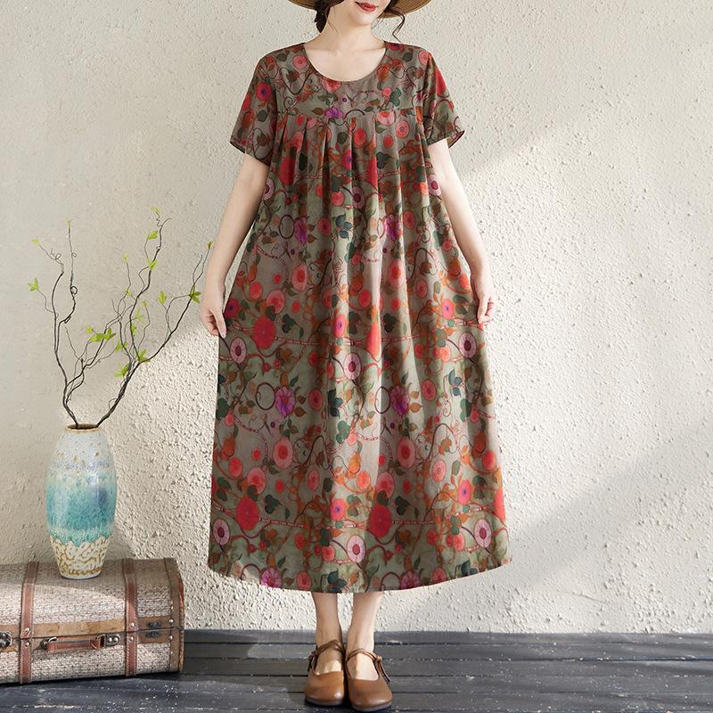 Summer Cotton Silk Loose Nightgown for Plus Size Women - Casual Mom Style Home Dress