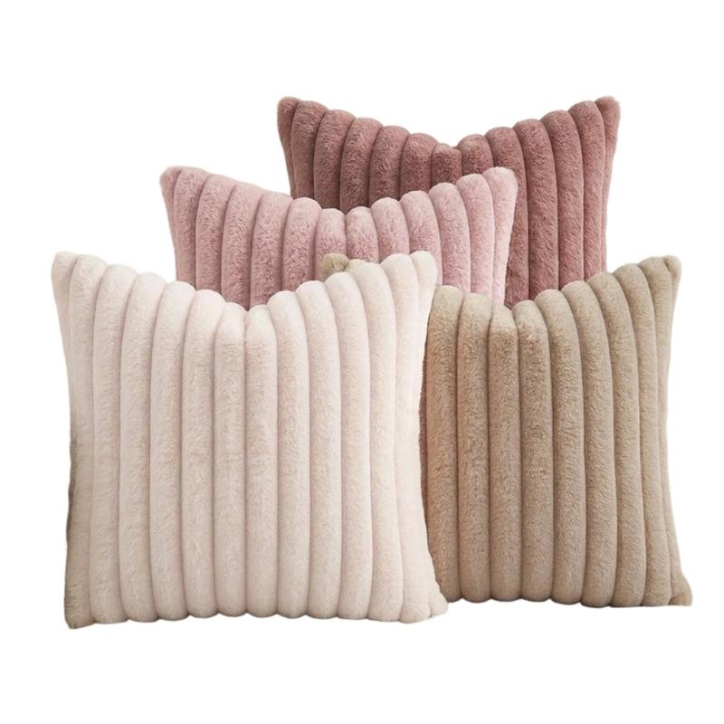 Guest Room Pillowcase Set of 4, 45 x 45 cm with Ribbed Front and Smooth Reverse for Sofa Line Indoor Seating Use