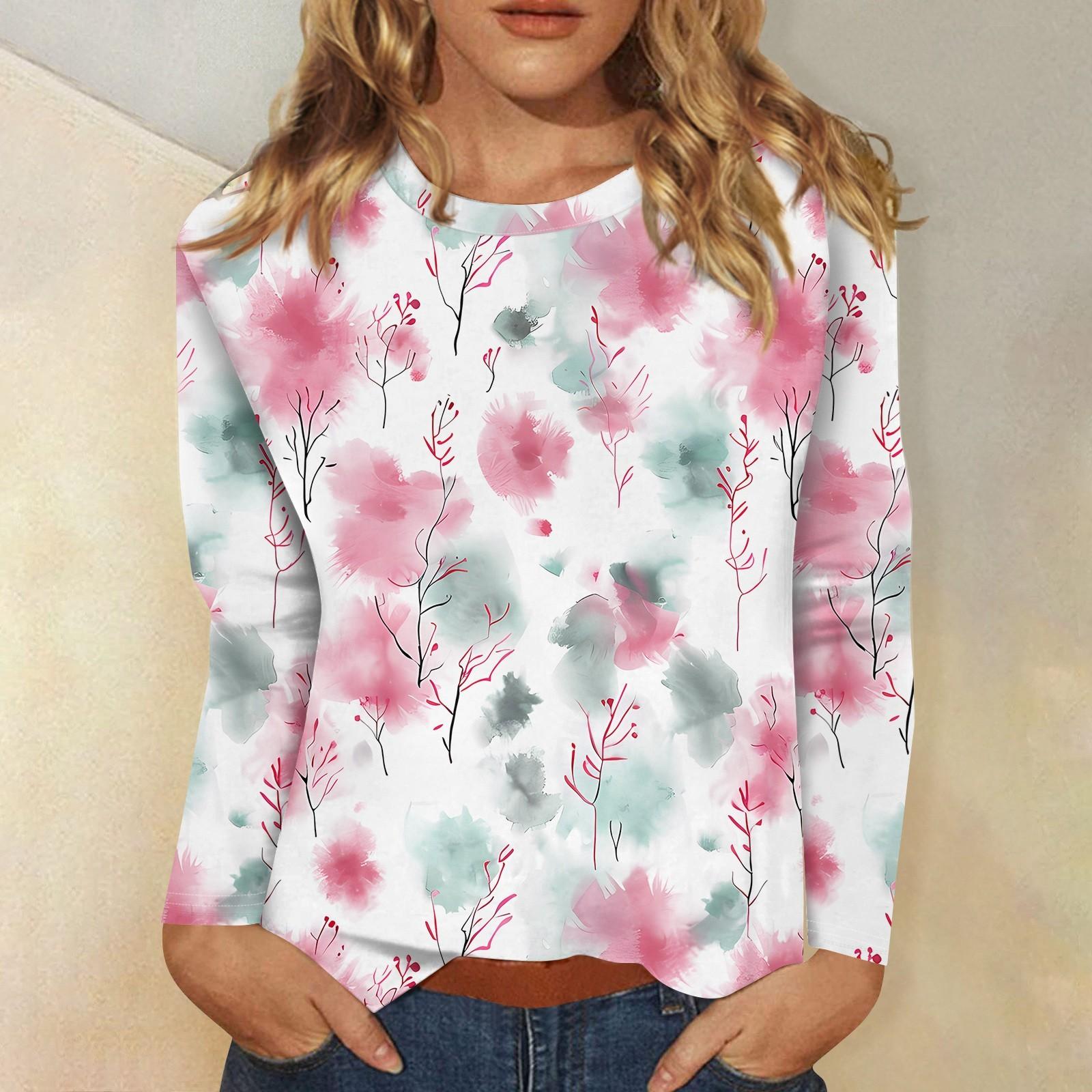 

Женский модный повседневный пуловер с круглым вырезом и длинным рукавом с цветочным принтом M розовый