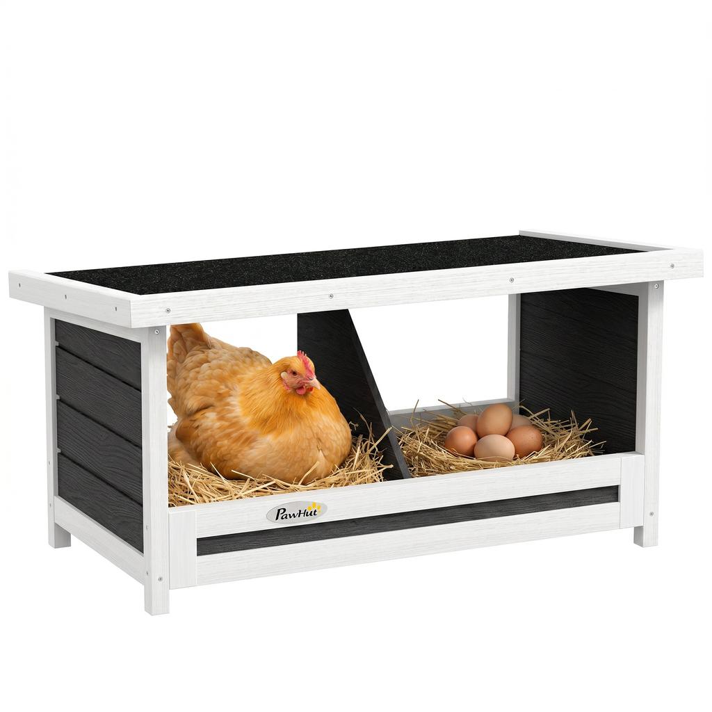 2-Area Chicken Nest with Raised Base and Roof, Wood and Bitumen, 66x37x34 cm, Gray White and Black