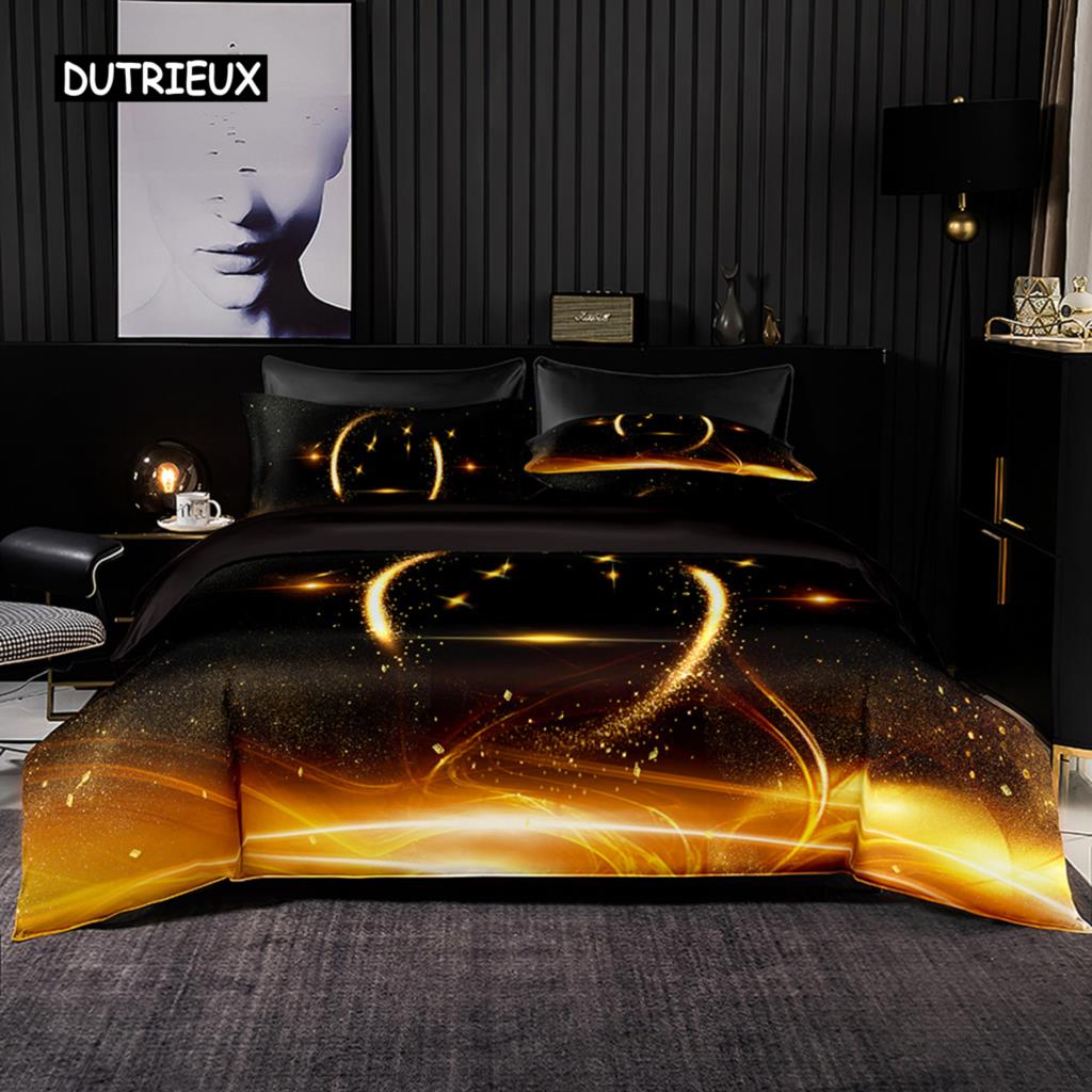 

Текстурированный пододеяльник с цветочным узором черного и золотого цвета, постельное белье, наволочки для премиального черного цвета, для взрослых мужчин, женщин, подарки, украшение спальни EU single(135x200cm)