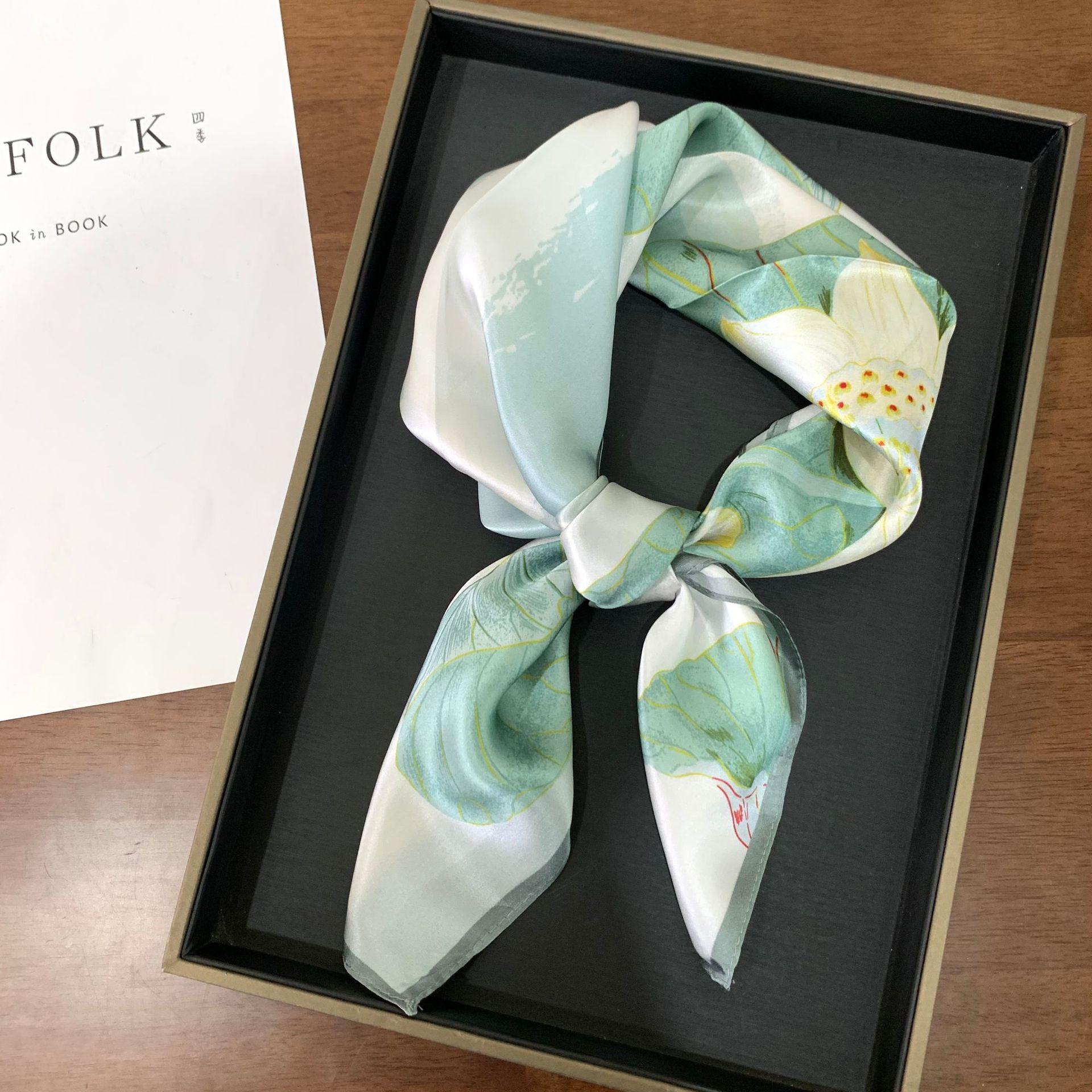 Spring versatile national style fresh lotus silk silk scarf 70cm square scarf 100% mulberry silk scarf women s decorative scarf 68-68