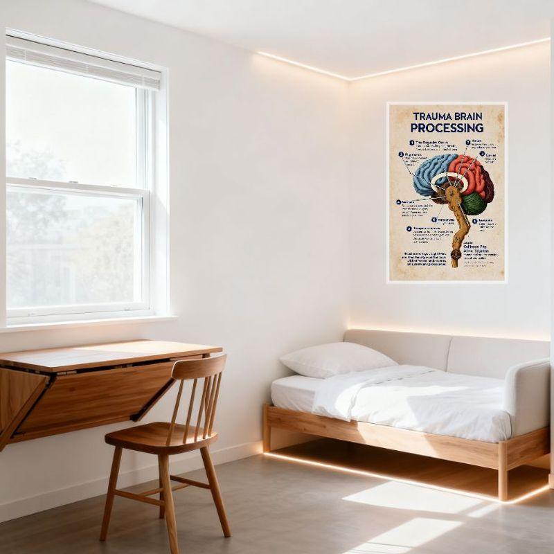 Vintage Trauma Brain Processing Infographic Metal Tin Sign Educational Brain Structure Poster for Home Bar Man Cave Wall Decor