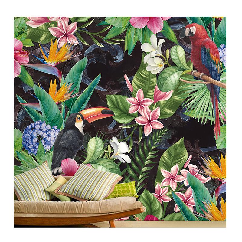 

3D Обои Тропический Дождевой Лес Попугай Лист Фреска Гостиная Ресторан Кафе Бар Задний План Настенная Живопись Фрески 200 cm(W) x 140 cm(H)