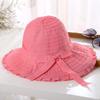 Women's Summer Sun Hat with Bow Folding Large Cornice Hat Sun Protection Hat