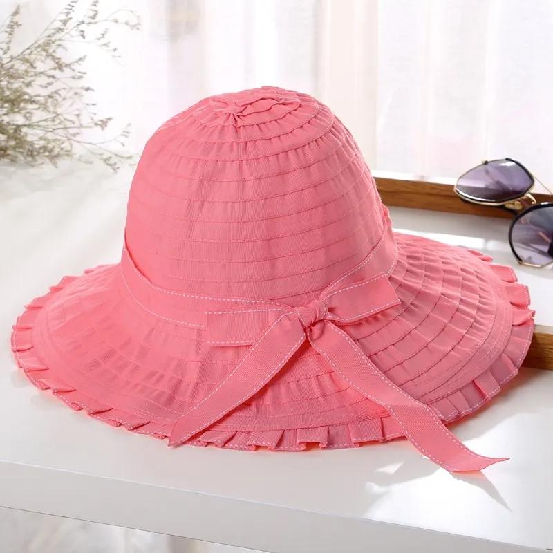 Women's Summer Sun Hat with Bow Folding Large Cornice Hat Sun Protection Hat