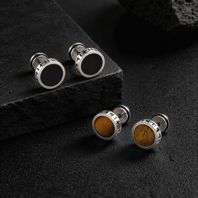Vnox Roestvrij Staal Zwart Acryl Tijgeroog Steen Stud Oorbellen voor Mannen Vrouwen, 10mm Breed Anti-allergisch Rond Oor Sieraden Cadeaus