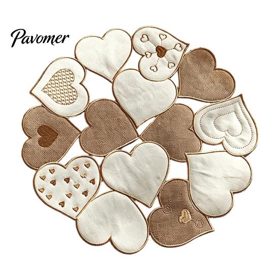 Rustic Style Placemats for Theme Displays Heart Applique Round Placemat Vintage Embroidered Hollow-Out Table Mat Dining Hollow Embroidery Linens