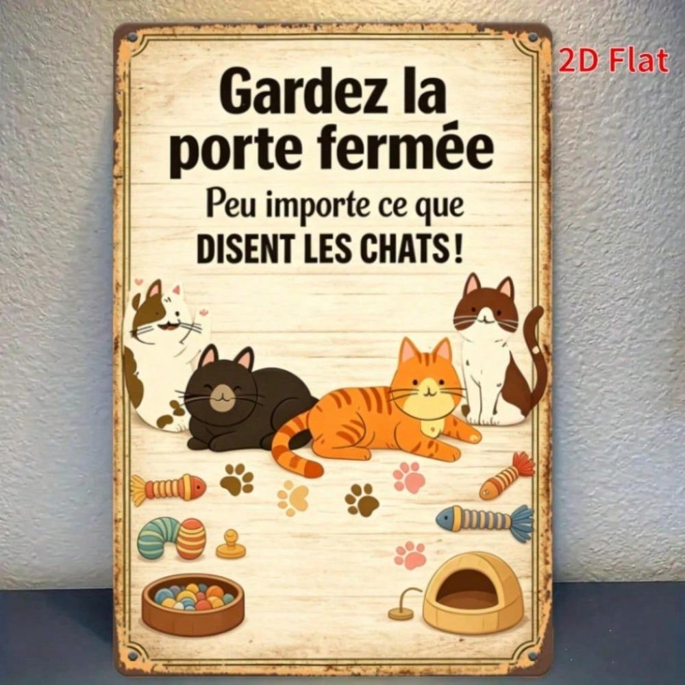 Cute Cat Paw Tin Sign, Retro French Pet Quote, 2D Metal Plaque, Home Entryway Wall Decor, 7.87x11.81in