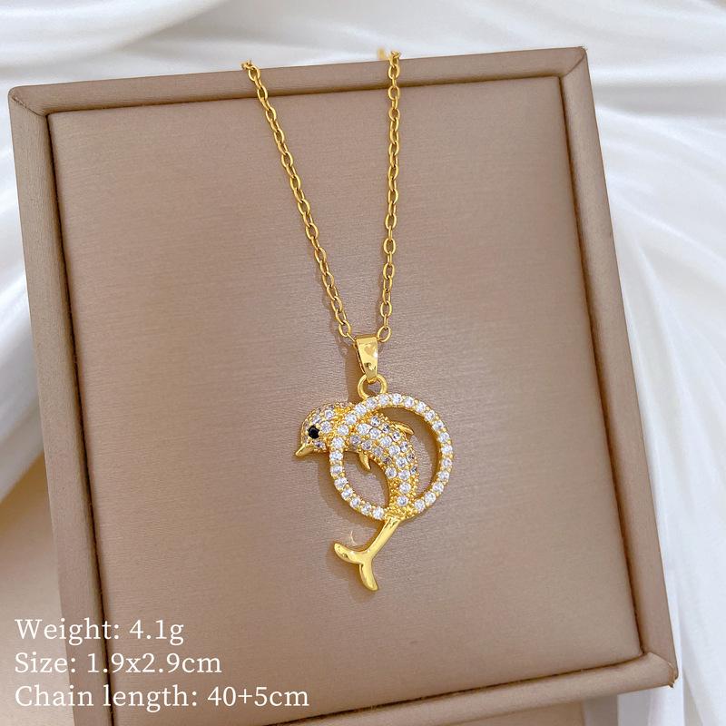 Kupfer-Mikro-Intarsien Leichter Luxus Mode Persönlichkeit Temperament Wunderschöne Voll-Diamant-Halskette Damen Vielseitige Schlüsselbein-Kette Titanstahl