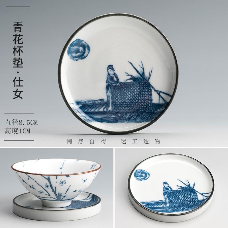 Retro Modrý a Bílý Porcelánový Jídelní Talíř Kulatý Talíř na Ovoce Keramická Vařicí Mísa Květinový Vzor Dezertní Talíř Kuchyňské Nádobí