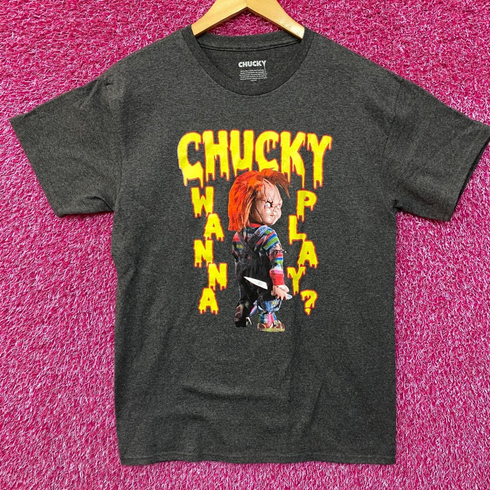 Chucky Wanna Play Graphic Design Gray T-Shirt Medium S