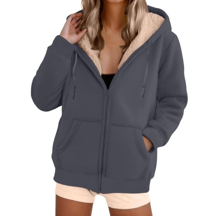 Women Hooded Jacket Casual Loose Zipper Cardigan Long Sleeve Sweatshirt Fashion Outerwear