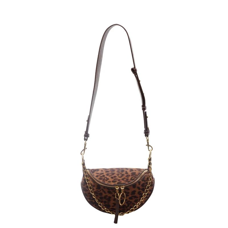 Leopard faux suede hobo shoulder bags fashion wide straps designer style sense of luxury chains crossbody feminine bags
