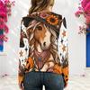 Women Plus Size V Neck Long Sleeve Halloween Printed Eyelet Chain Lace Up Top