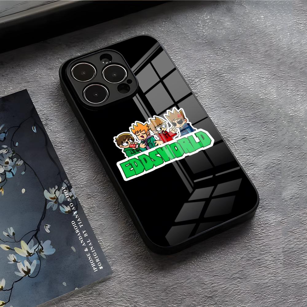 E-EddsworldS Anime Phone Case For IPhone 17 Air 16 E Pro Max 15 14 13 Mini 12 Pro 11 Max Plus Black Glass Cover