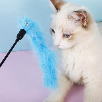 Random Color Funny Cat Stick Feather Toys Solid Turkey Feathers Tease Cat Stick Interactive Pet Toys Cat Playing Training