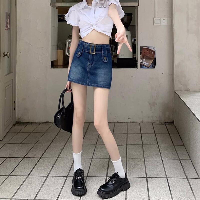 High Waist Denim Skirt Women A-Line Bodycon Mini Vintage Blue Black 2025