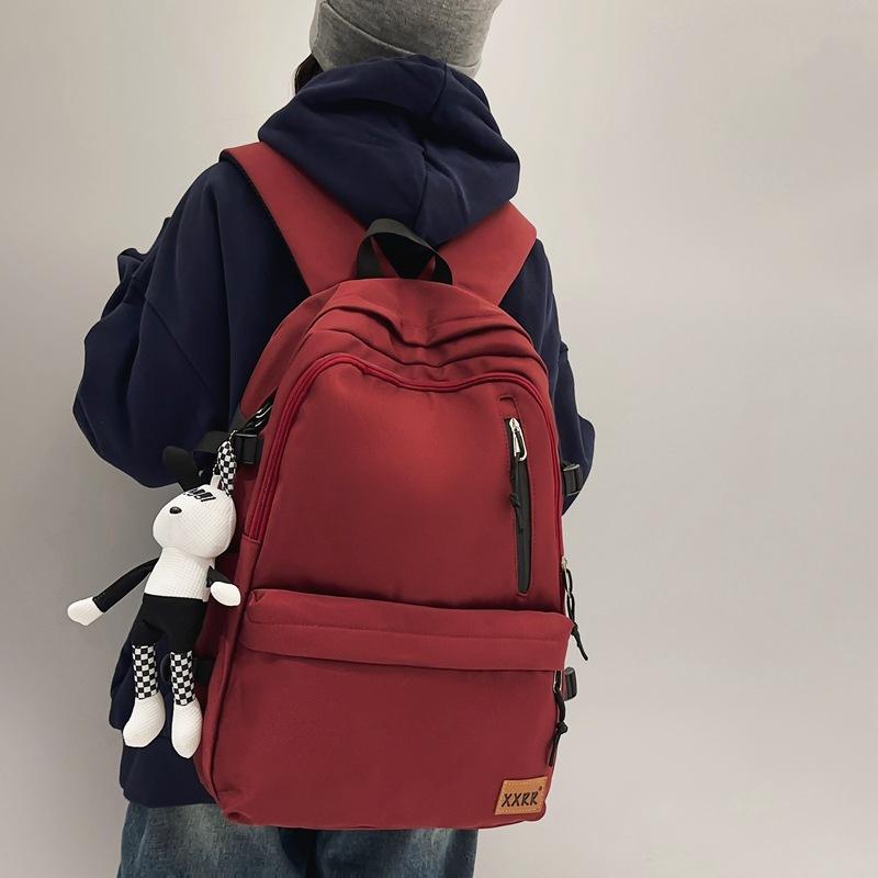 Male Solid Color Backpack Female Large Capacity Student Schoolbag