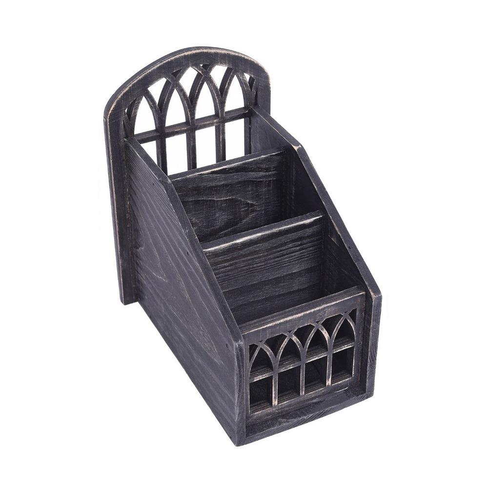 

Vintage Style Remote Control Holder 3 Grids Desktop Storage Box Pen Holder Remote Container Office Style E