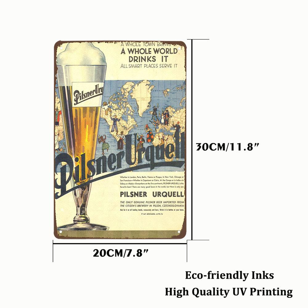 Pilsner Urquell Metal Wall Art Poster Belgium Beer Sign Vintage Bar Man Cave Club Tin Painting Decor Plaque Decoration 20x30cm