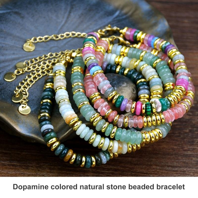 Colorful Natural Stone Beads Handmade Bracelet Bangle Waterproof Bohemia Beaded Wristchain Jewelry Gift for Women